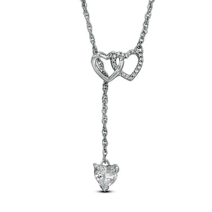5.0mm Heart-Shaped Lab-Created White Sapphire and Diamond Accent Heart Necklace in Sterling Silver - 17.5