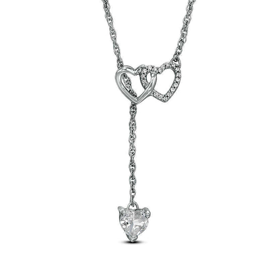 5.0mm Heart-Shaped Lab-Created White Sapphire and Diamond Accent Heart Necklace in Sterling Silver - 17.5
