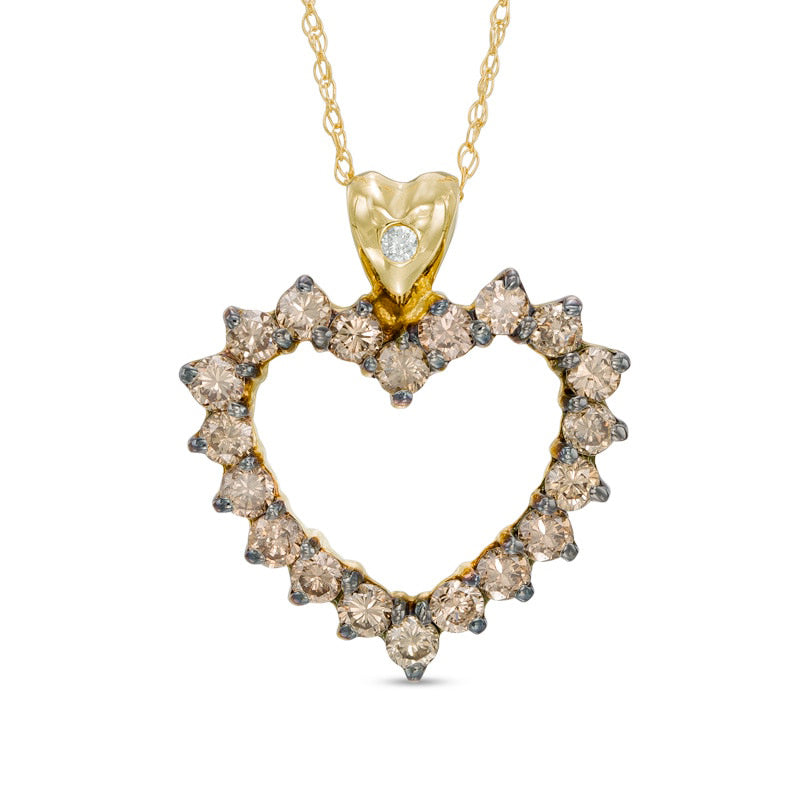 1 CT. T.W. Champagne and White Natural Diamond Heart Pendant in 10K Yellow Gold