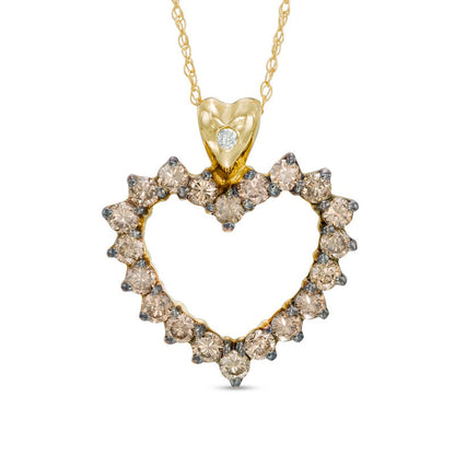 1 CT. T.W. Champagne and White Natural Diamond Heart Pendant in 10K Yellow Gold