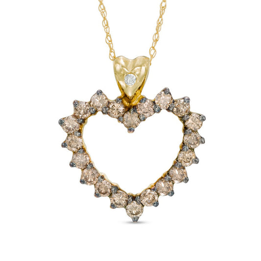 1 CT. T.W. Champagne and White Natural Diamond Heart Pendant in 10K Yellow Gold