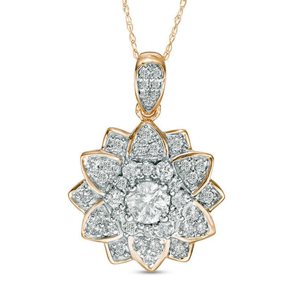 1 CT. T.W. Natural Diamond Mandala Flower Pendant in 14K Gold