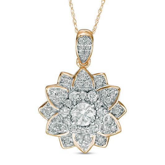 1 CT. T.W. Natural Diamond Mandala Flower Pendant in 14K Gold