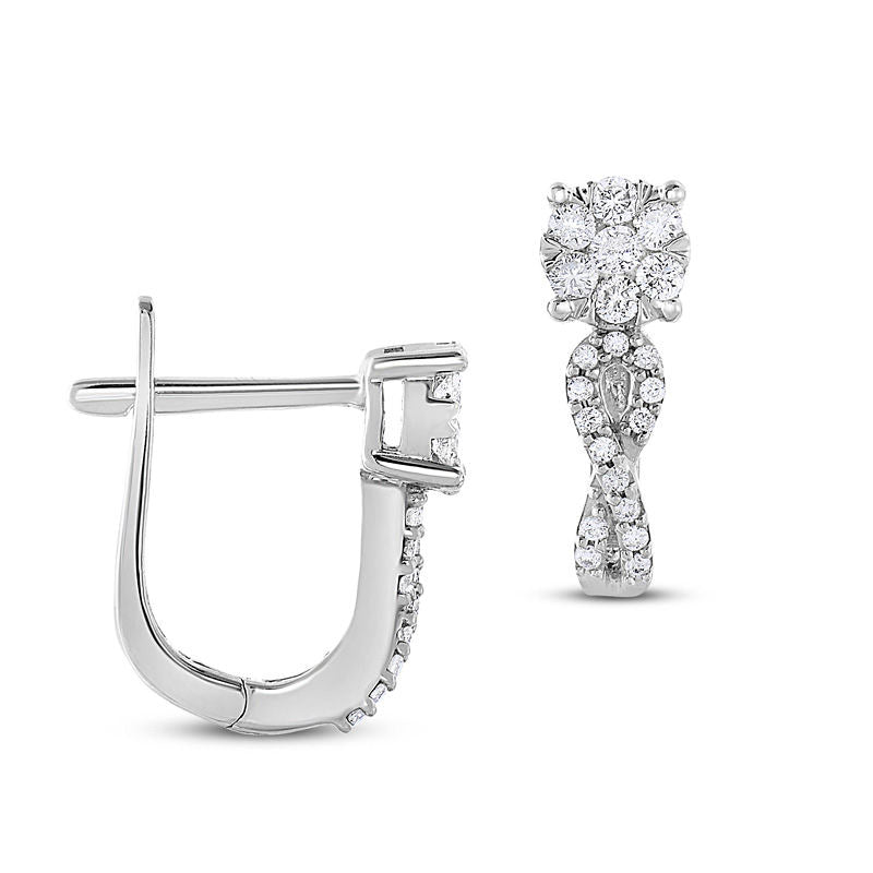 0.38 CT. T.W. Diamond Composite Crossover Hoop Drop Earrings in 10K White Gold