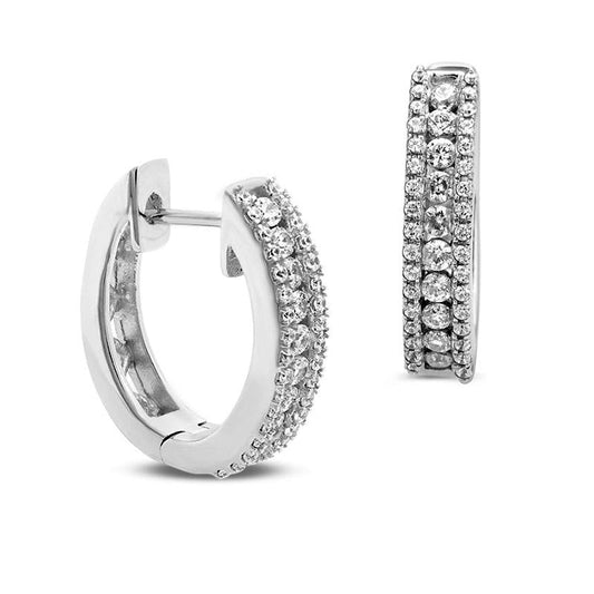 0.75 CT. T.W. Diamond Triple Row Hoop Earrings in 10K White Gold