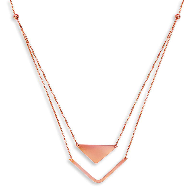 Double Strand Triangle and Chevron Adjustable Necklace in 14K Rose Gold