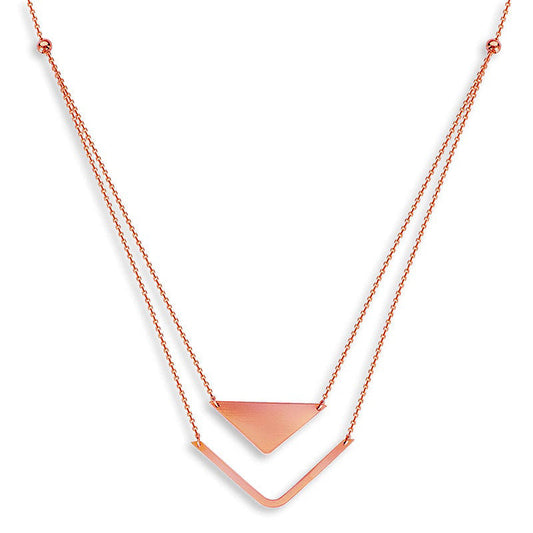 Double Strand Triangle and Chevron Adjustable Necklace in 14K Rose Gold