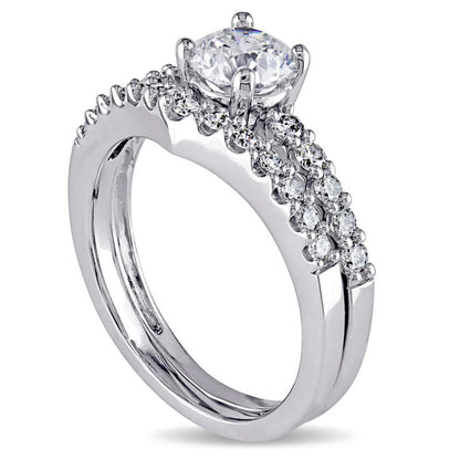 0.88 CT. T.W. Natural Diamond Bridal Engagement Ring Set in Solid 14K White Gold