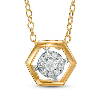 0.17 CT. T.W. Natural Diamond Hexagonal Frame Pendant in 10K Yellow Gold