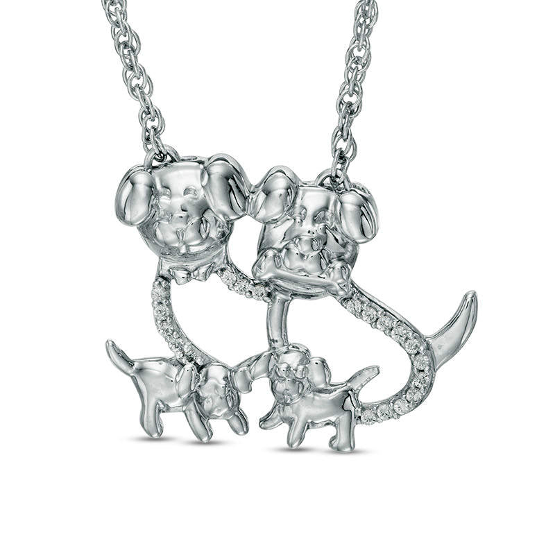 0.05 CT. T.W. Natural Diamond Dog Family Necklace in Sterling Silver - 17