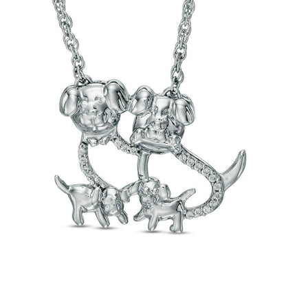 0.05 CT. T.W. Natural Diamond Dog Family Necklace in Sterling Silver - 17