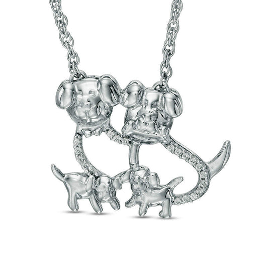 0.05 CT. T.W. Natural Diamond Dog Family Necklace in Sterling Silver - 17