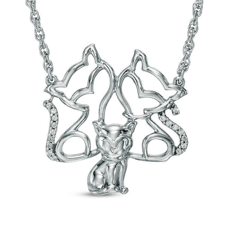 Natural Diamond Accent Cat Family Necklace in Sterling Silver - 17