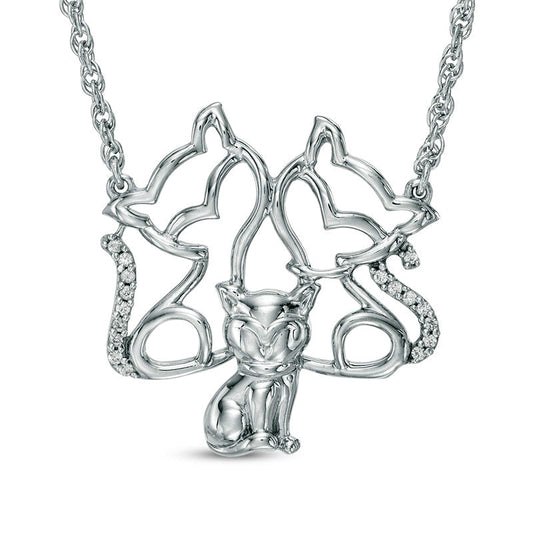 Natural Diamond Accent Cat Family Necklace in Sterling Silver - 17