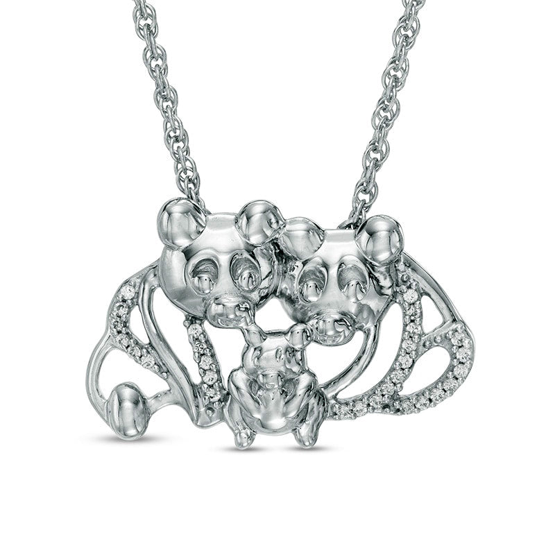 0.07 CT. T.W. Natural Diamond Teddy Bear Family Necklace in Sterling Silver - 17