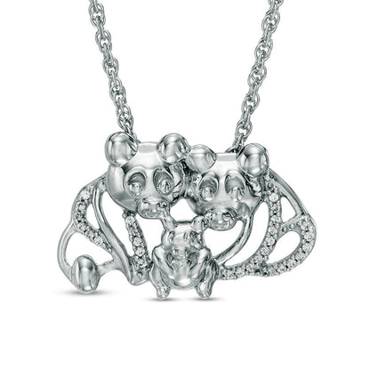0.07 CT. T.W. Natural Diamond Teddy Bear Family Necklace in Sterling Silver - 17