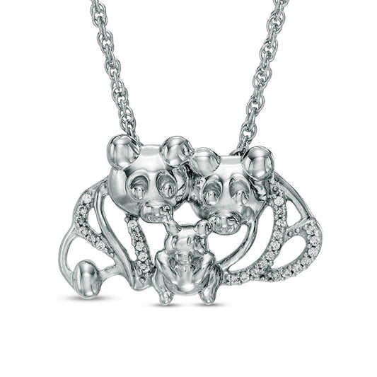 0.07 CT. T.W. Natural Diamond Teddy Bear Family Necklace in Sterling Silver - 17