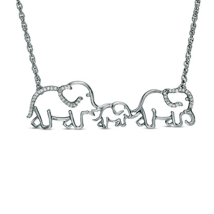 0.13 CT. T.W. Natural Diamond Elephant Family Necklace in Sterling Silver - 17