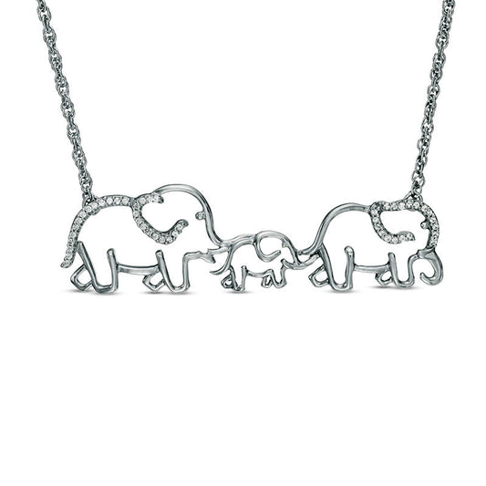 0.13 CT. T.W. Natural Diamond Elephant Family Necklace in Sterling Silver - 17