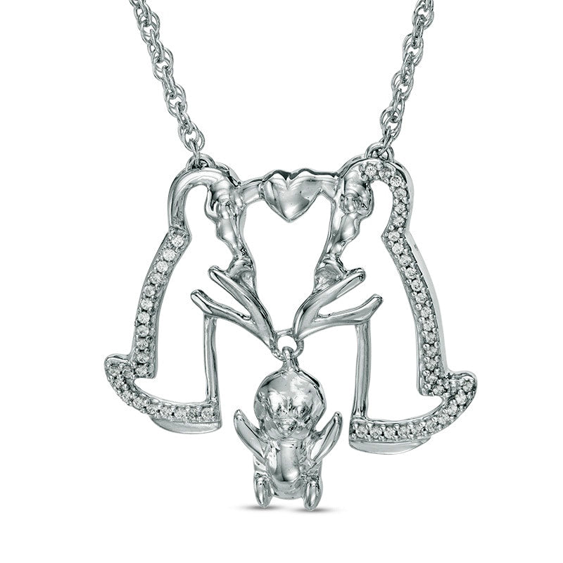 0.13 CT. T.W. Natural Diamond Penguin Family Necklace in Sterling Silver - 17