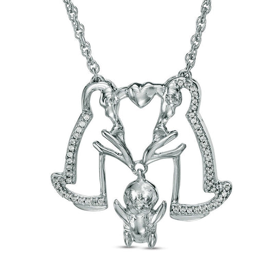 0.13 CT. T.W. Natural Diamond Penguin Family Necklace in Sterling Silver - 17
