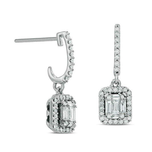 0.5 CT. T.W. Diamond Rectangular Frame Curved Drop Earrings in 14K White Gold