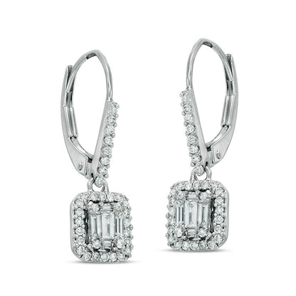 0.5 CT. T.W. Diamond Rectangular Frame Drop Earrings in 14K White Gold