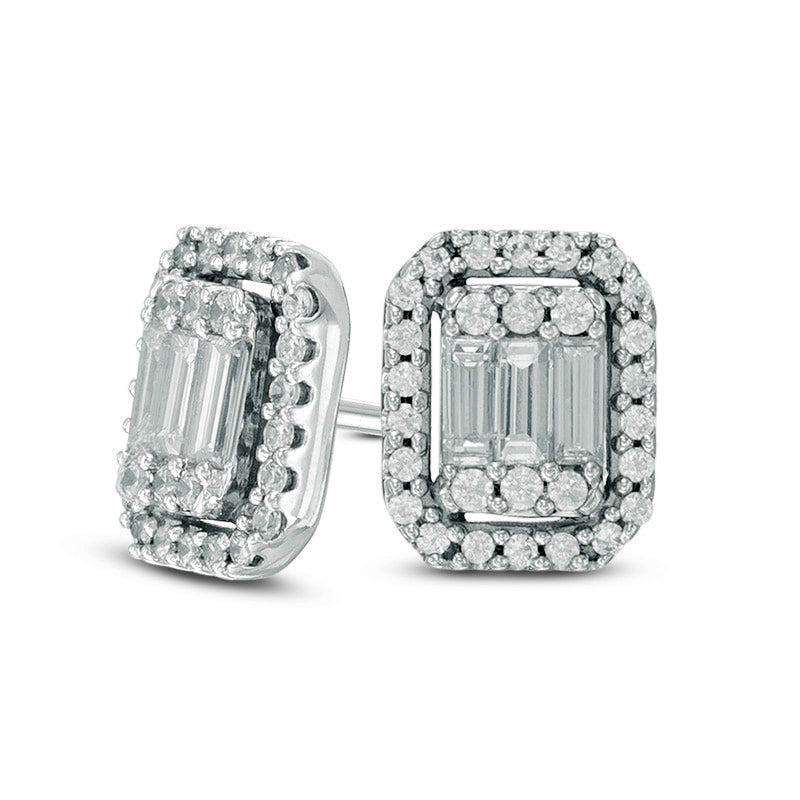 0.5 CT. T.W. Diamond Octagonal Frame Stud Earrings in 14K White Gold
