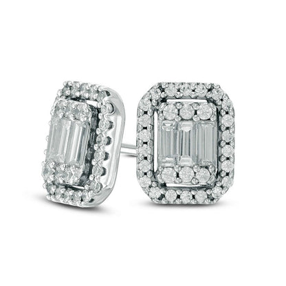 0.5 CT. T.W. Diamond Octagonal Frame Stud Earrings in 14K White Gold