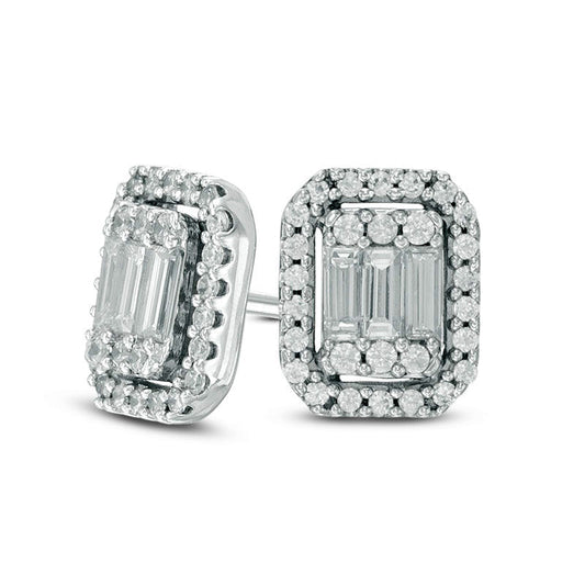 0.5 CT. T.W. Diamond Octagonal Frame Stud Earrings in 14K White Gold