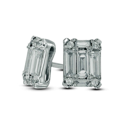 0.33 CT. T.W. Baguette Diamond Rectangular Stud Earrings in 14K White Gold