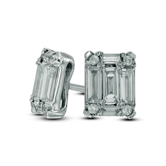 0.33 CT. T.W. Baguette Diamond Rectangular Stud Earrings in 14K White Gold