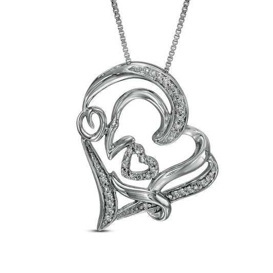 0.1 CT. T.W. Natural Diamond Tilted Love" Heart Pendant in Sterling Silver"
