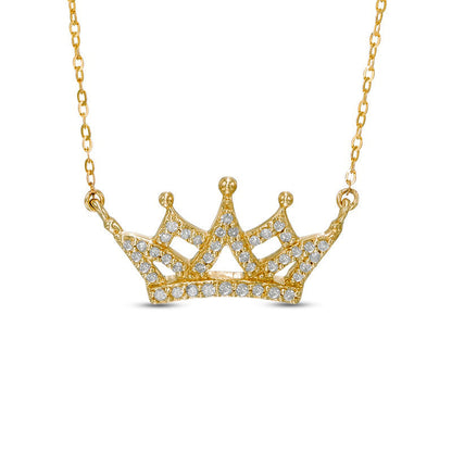 0.13 CT. T.W. Natural Diamond Crown Necklace in 10K Yellow Gold - 16.5