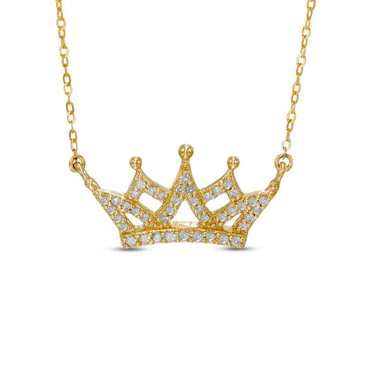 0.13 CT. T.W. Natural Diamond Crown Necklace in 10K Yellow Gold - 16.5