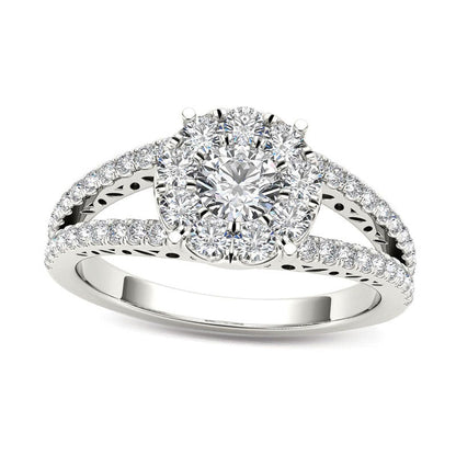 1.0 CT. T.W. Natural Diamond Frame Split Shank Engagement Ring in Solid 14K White Gold