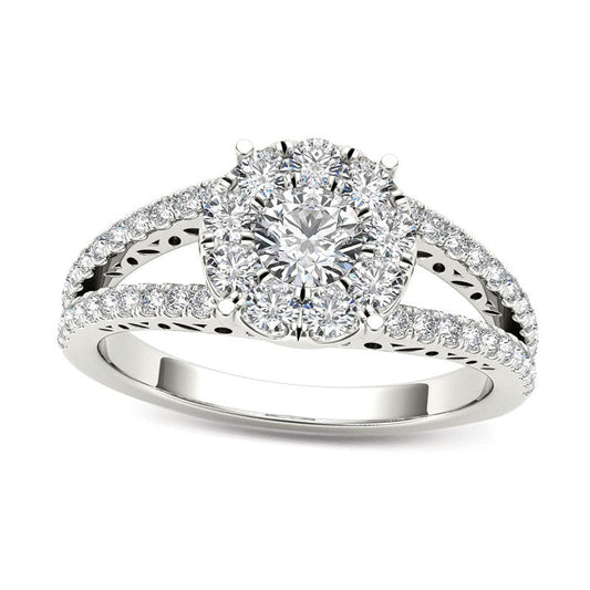 1.0 CT. T.W. Natural Diamond Frame Split Shank Engagement Ring in Solid 14K White Gold