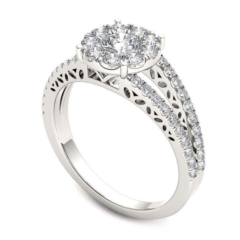 1.0 CT. T.W. Natural Diamond Frame Split Shank Engagement Ring in Solid 14K White Gold