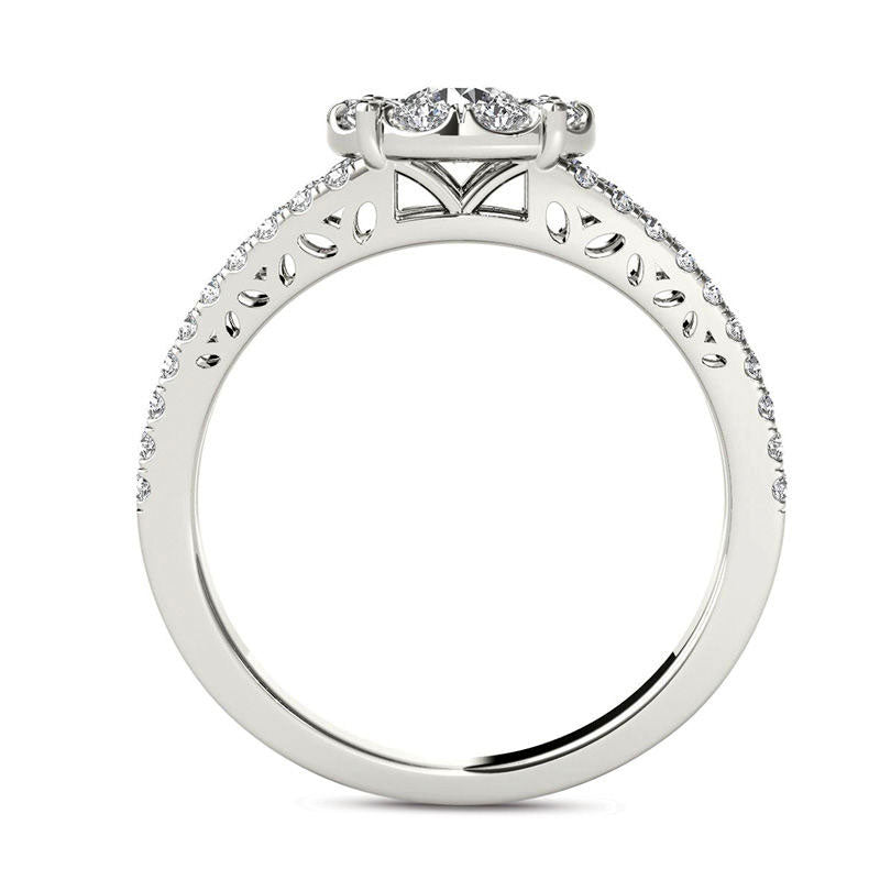 1.0 CT. T.W. Natural Diamond Frame Split Shank Engagement Ring in Solid 14K White Gold