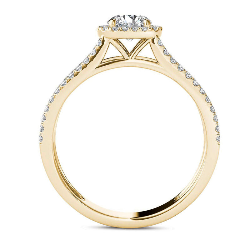 1.0 CT. T.W. Natural Diamond Frame Multi-Row Engagement Ring in Solid 14K Gold