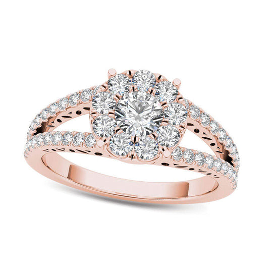 1.0 CT. T.W. Natural Diamond Frame Split Shank Engagement Ring in Solid 14K Rose Gold