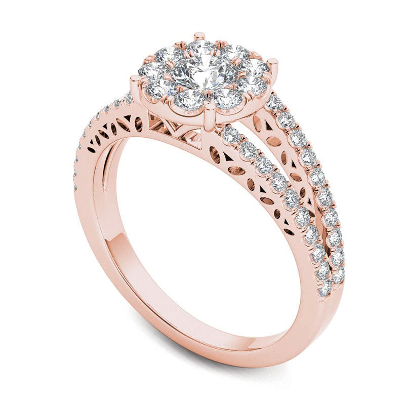 1.0 CT. T.W. Natural Diamond Frame Split Shank Engagement Ring in Solid 14K Rose Gold