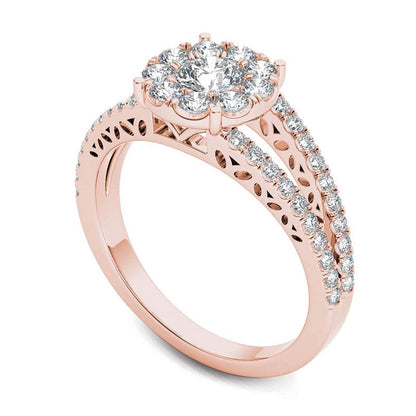 1.0 CT. T.W. Natural Diamond Frame Split Shank Engagement Ring in Solid 14K Rose Gold