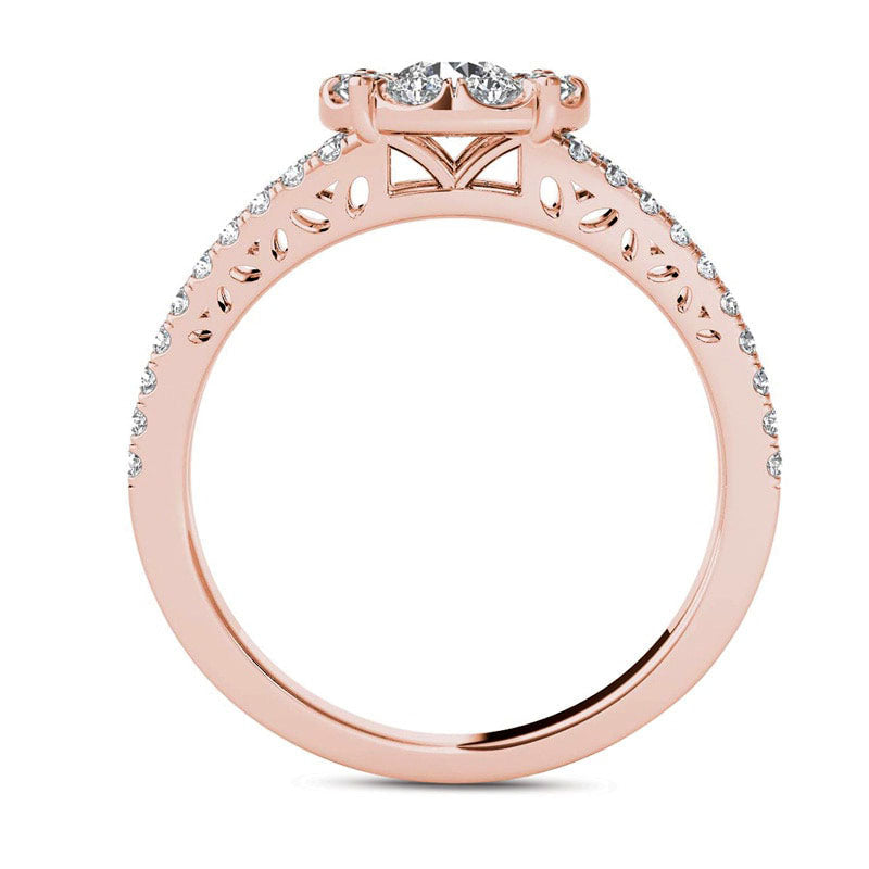 1.0 CT. T.W. Natural Diamond Frame Split Shank Engagement Ring in Solid 14K Rose Gold