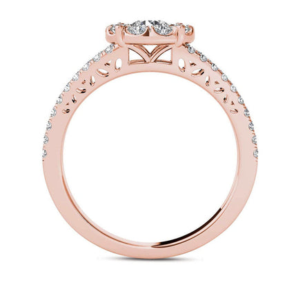 1.0 CT. T.W. Natural Diamond Frame Split Shank Engagement Ring in Solid 14K Rose Gold