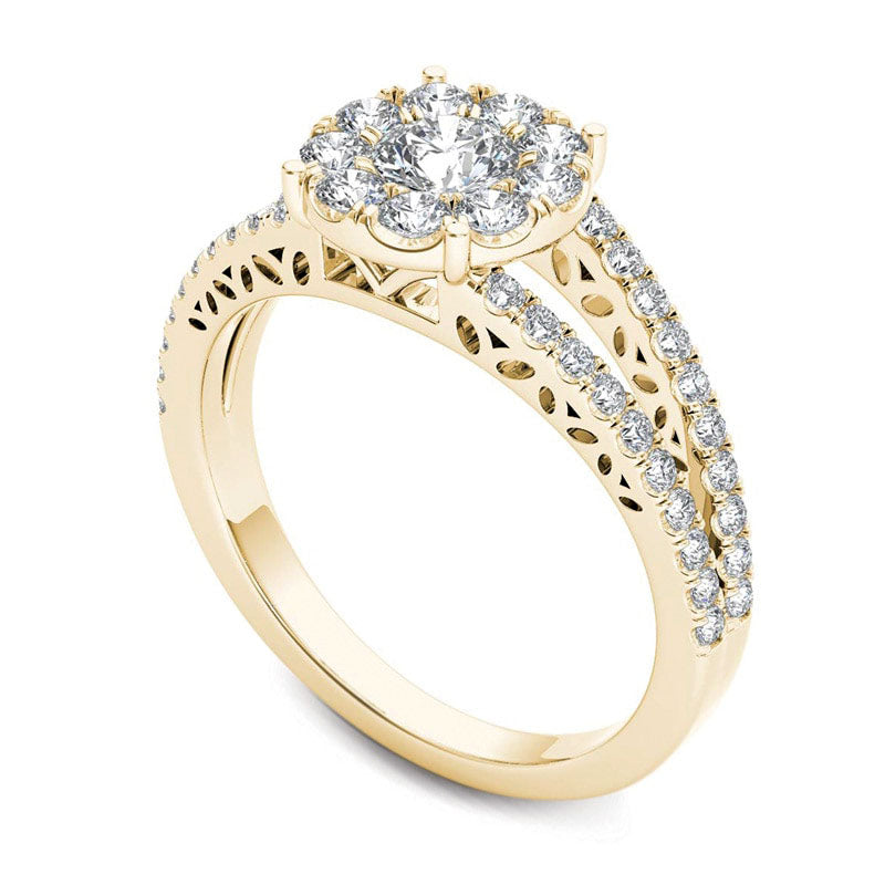 1.0 CT. T.W. Natural Diamond Frame Split Shank Engagement Ring in Solid 14K Gold