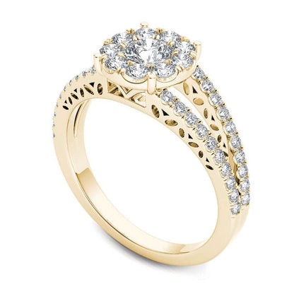 1.0 CT. T.W. Natural Diamond Frame Split Shank Engagement Ring in Solid 14K Gold