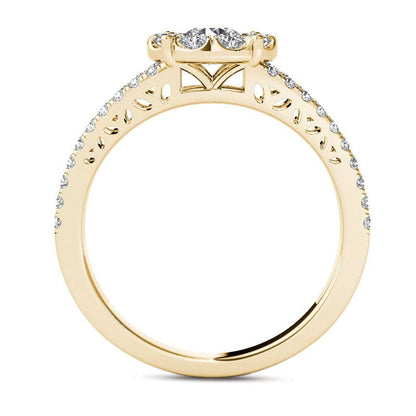 1.0 CT. T.W. Natural Diamond Frame Split Shank Engagement Ring in Solid 14K Gold