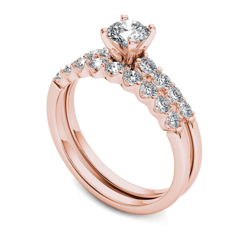 1.0 CT. T.W. Natural Diamond Bridal Engagement Ring Set in Solid 14K Rose Gold