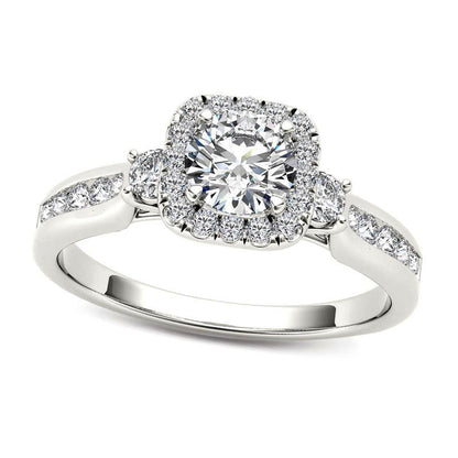 0.88 CT. T.W. Natural Diamond Cushion Frame Engagement Ring in Solid 14K White Gold